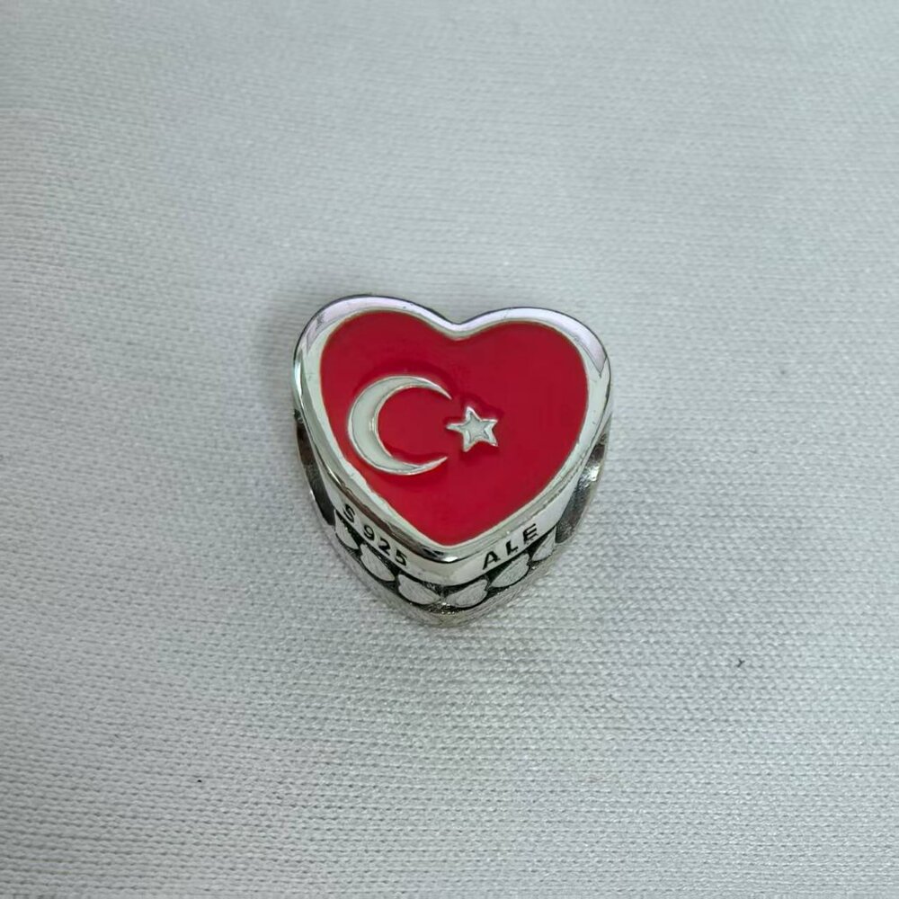 Pandora Turkey Flag I Love Turkey Exclusive Heart Charm, S925 Silver Jewelry